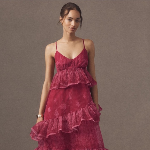 NWT Anthropologie Let Me Be Sleeveless Sheer Tiered MIDI Dress ✨🍓 - Picture 1 of 6